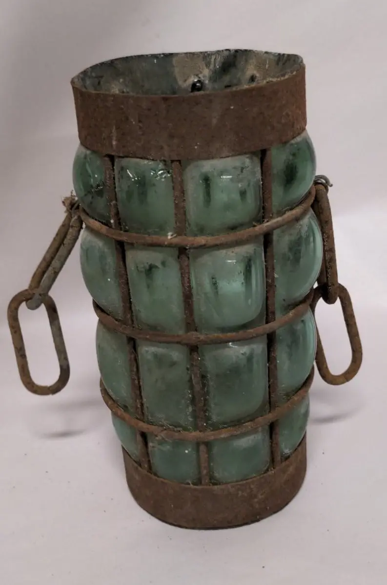 Iron And Green Glass Light Shade As Found 1