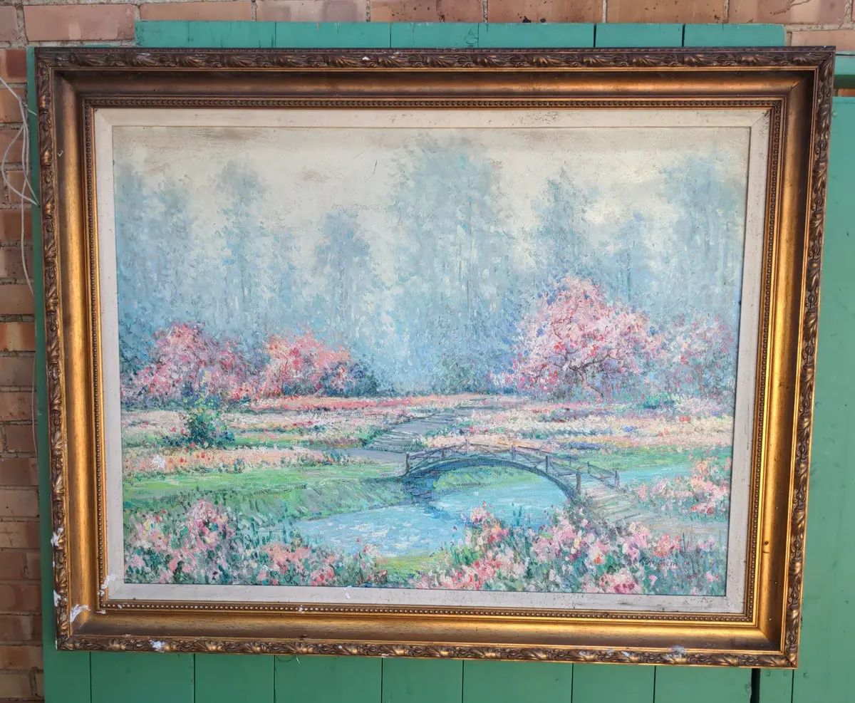 Framed Landscape Giclee With Pink Flower Trees As Found 1