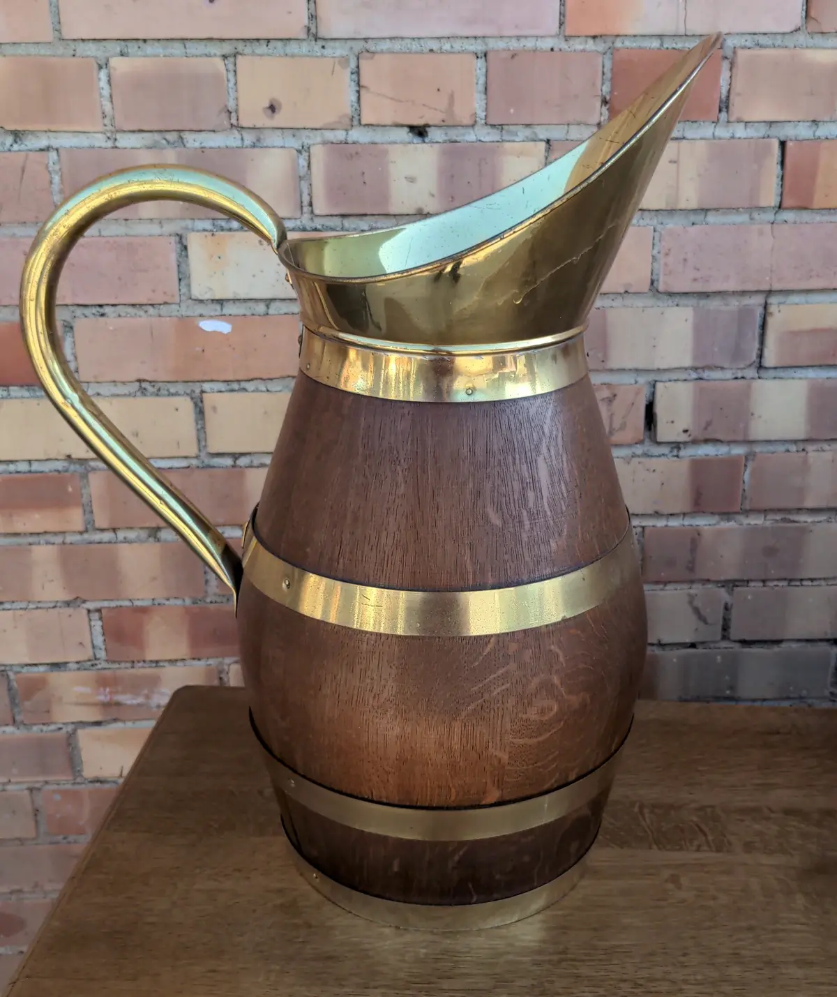 Brass Banded Oak Pitcher 1