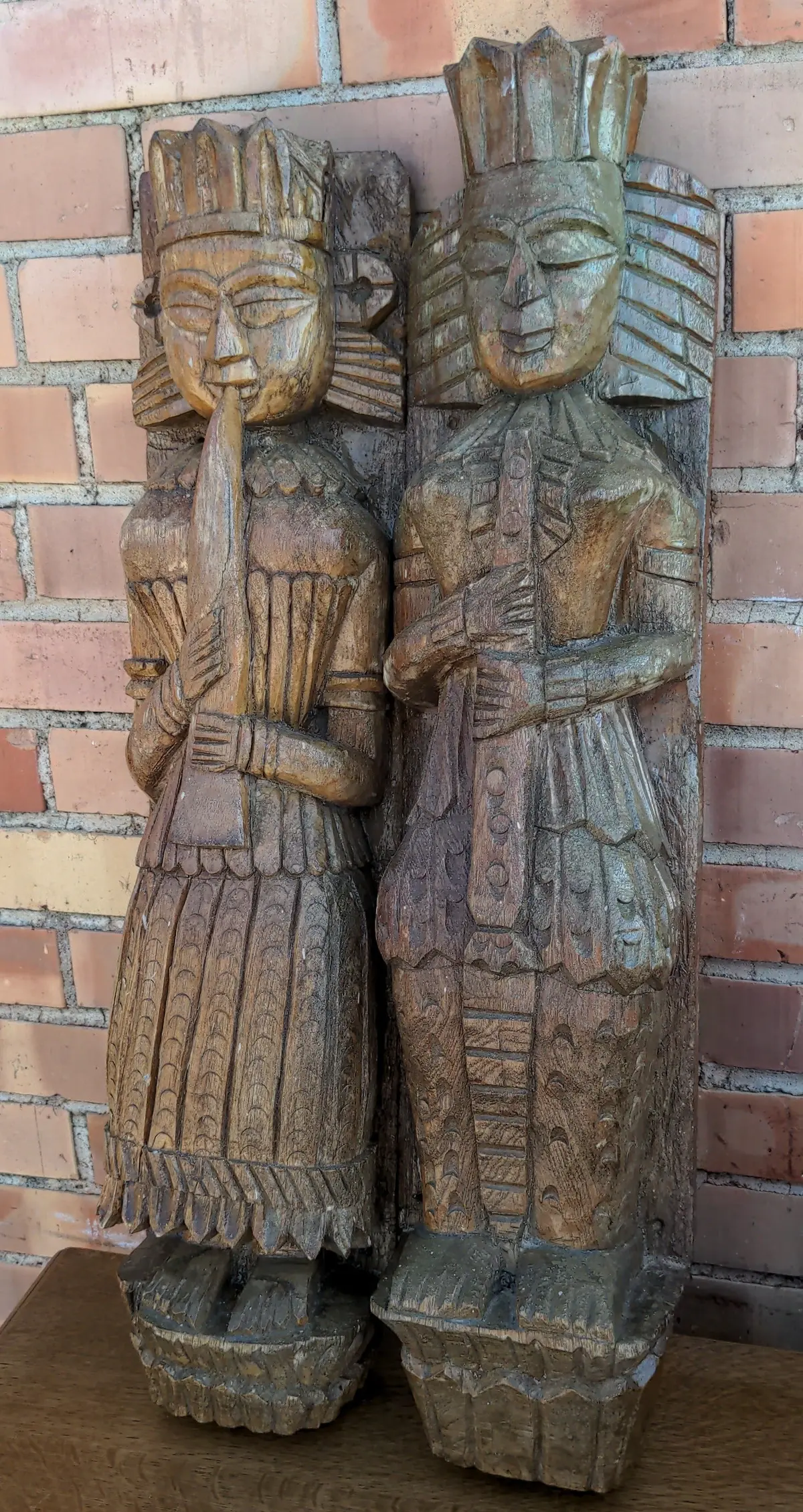 Pair Of Carved Primitive Figural Pilasters 1