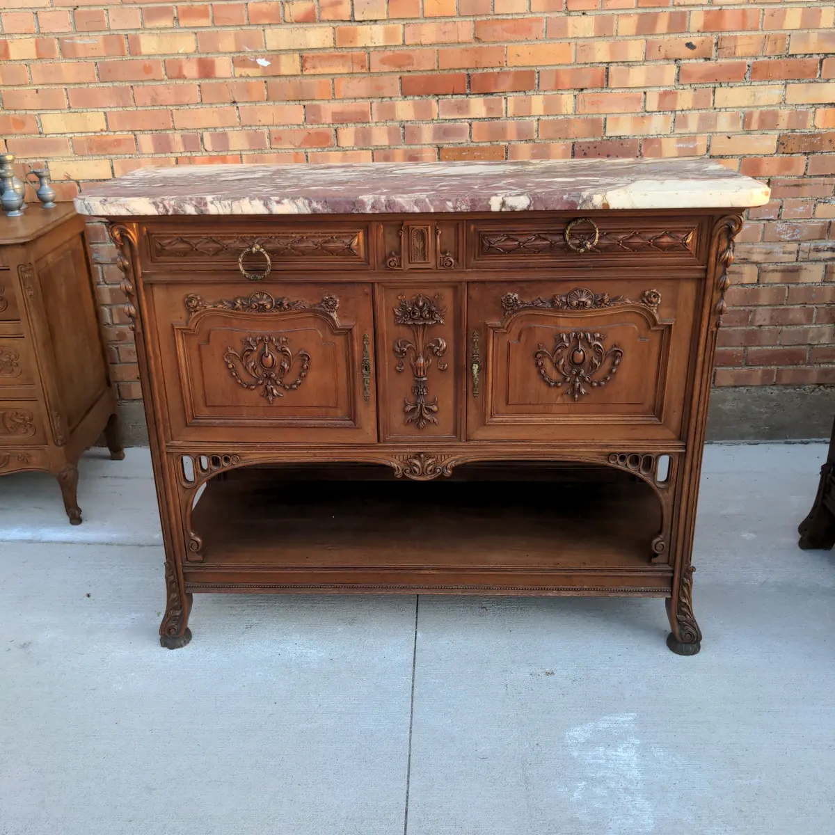 Fine French Marble Top Art Nouveau Server With Mirror 1