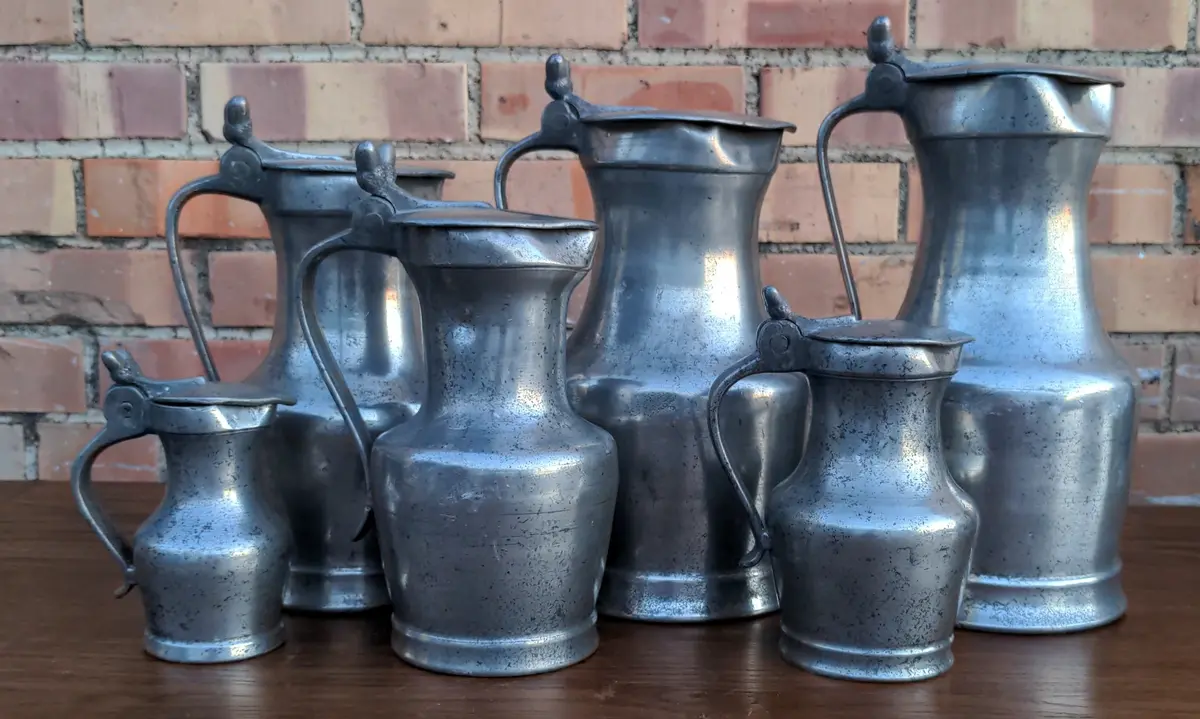 Heavy 6 Piece Set Of Graduated Pewter Measures 1