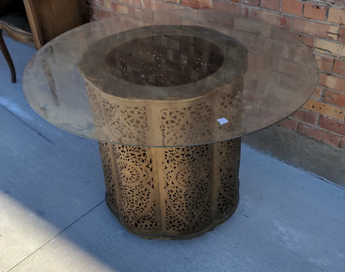 Brass Pedestal Glass Top Table 1