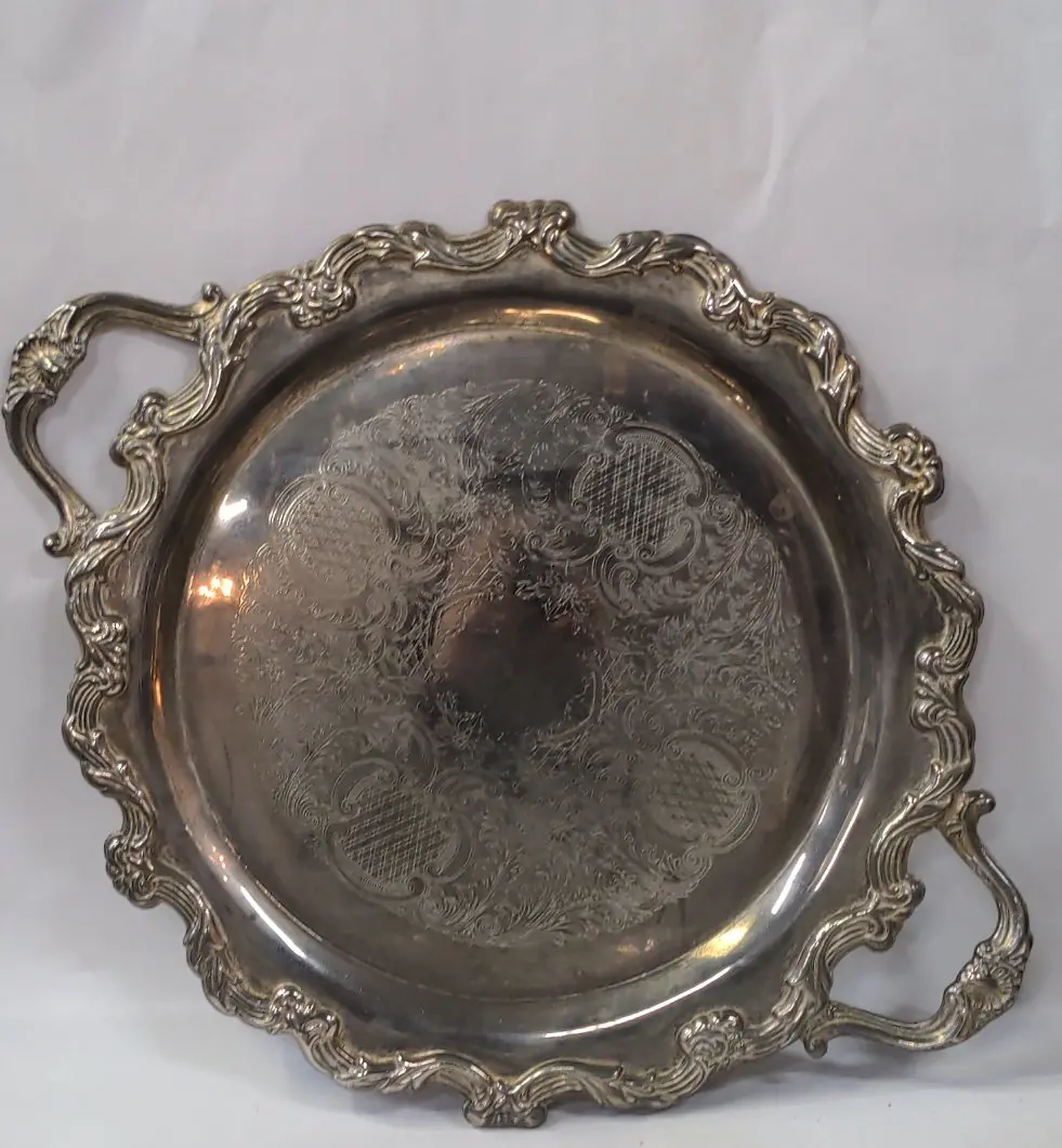 Round Silver Plate Tray With Handles 1