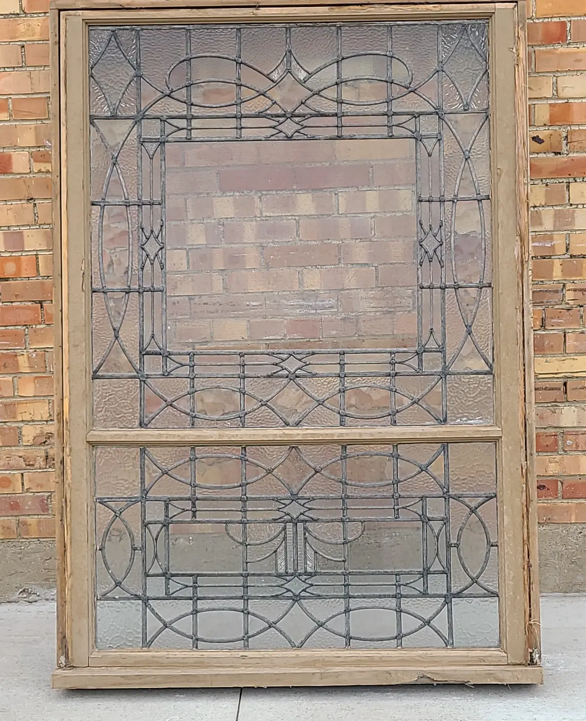 Large Leaded Glass Vertical Window With Sash 1