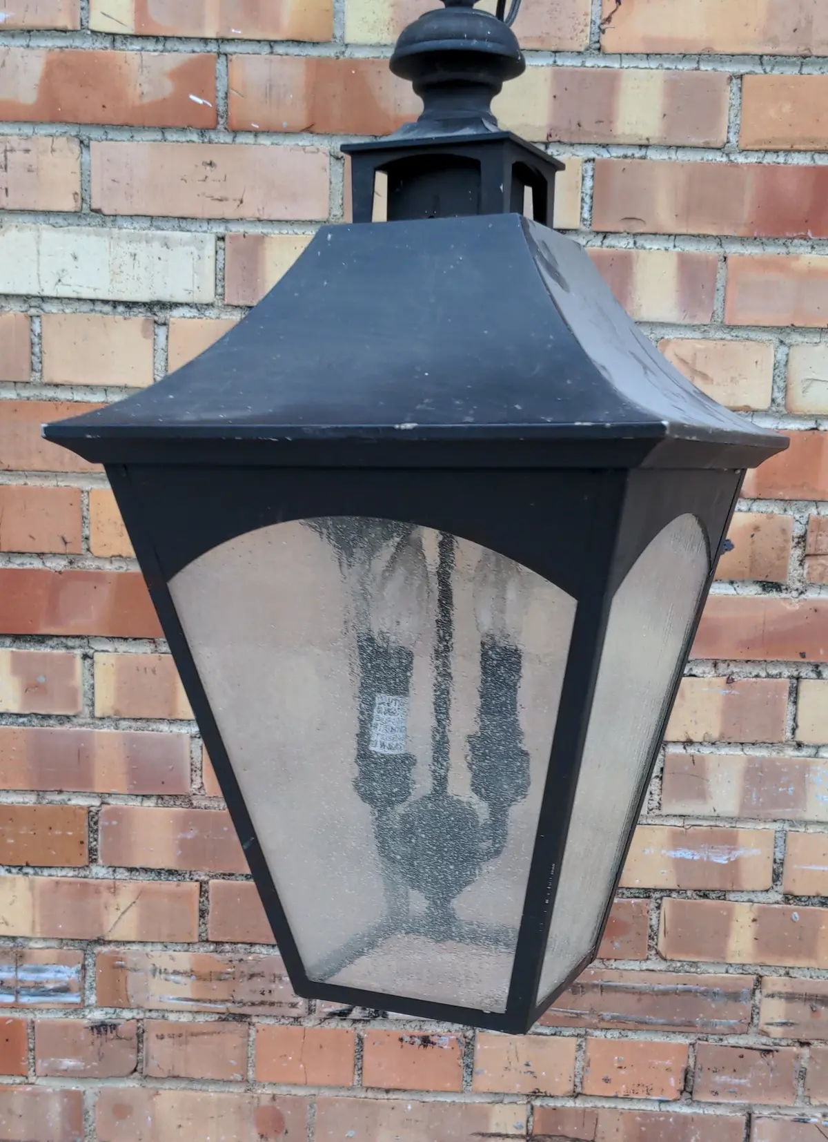 Hanging Black Metal And Glass Lantern As Found 1