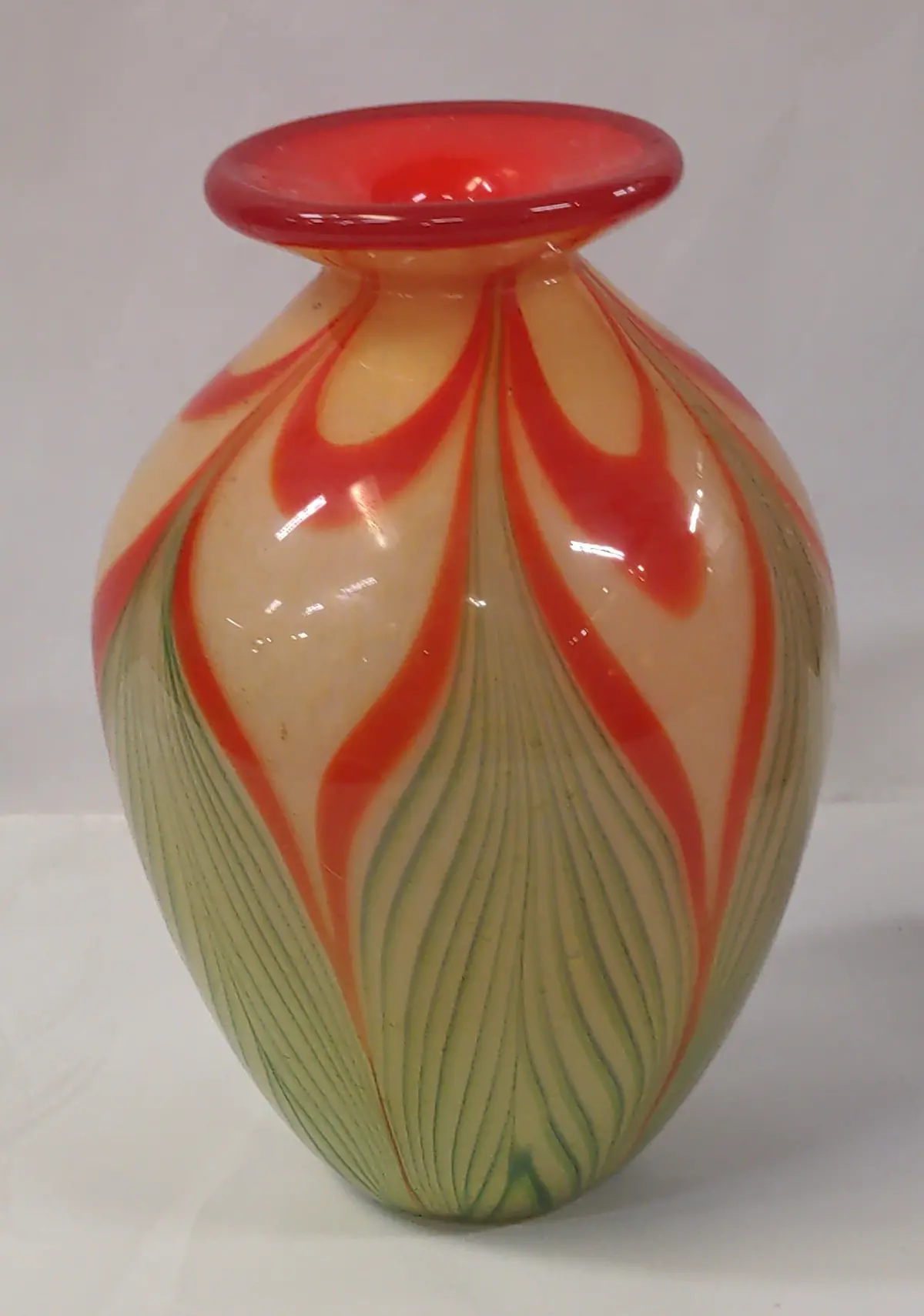French Feather Design Art Glass Vase 1