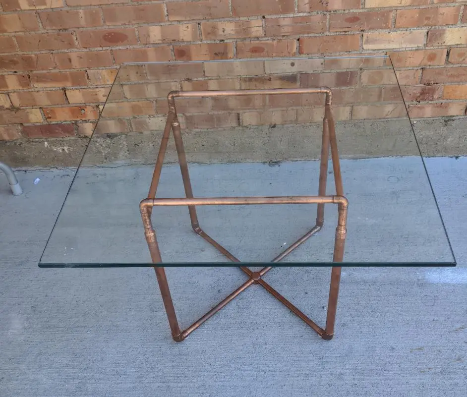 Square Glass Top On Copper Tube Base 1