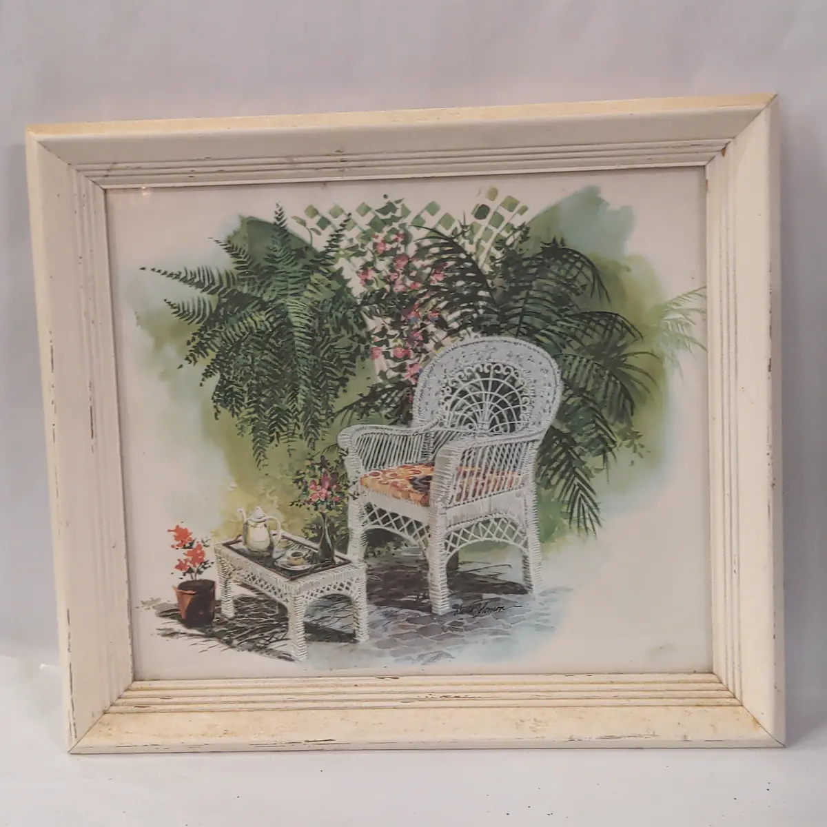 Watercolor A Wicker Chair In White Frame 1