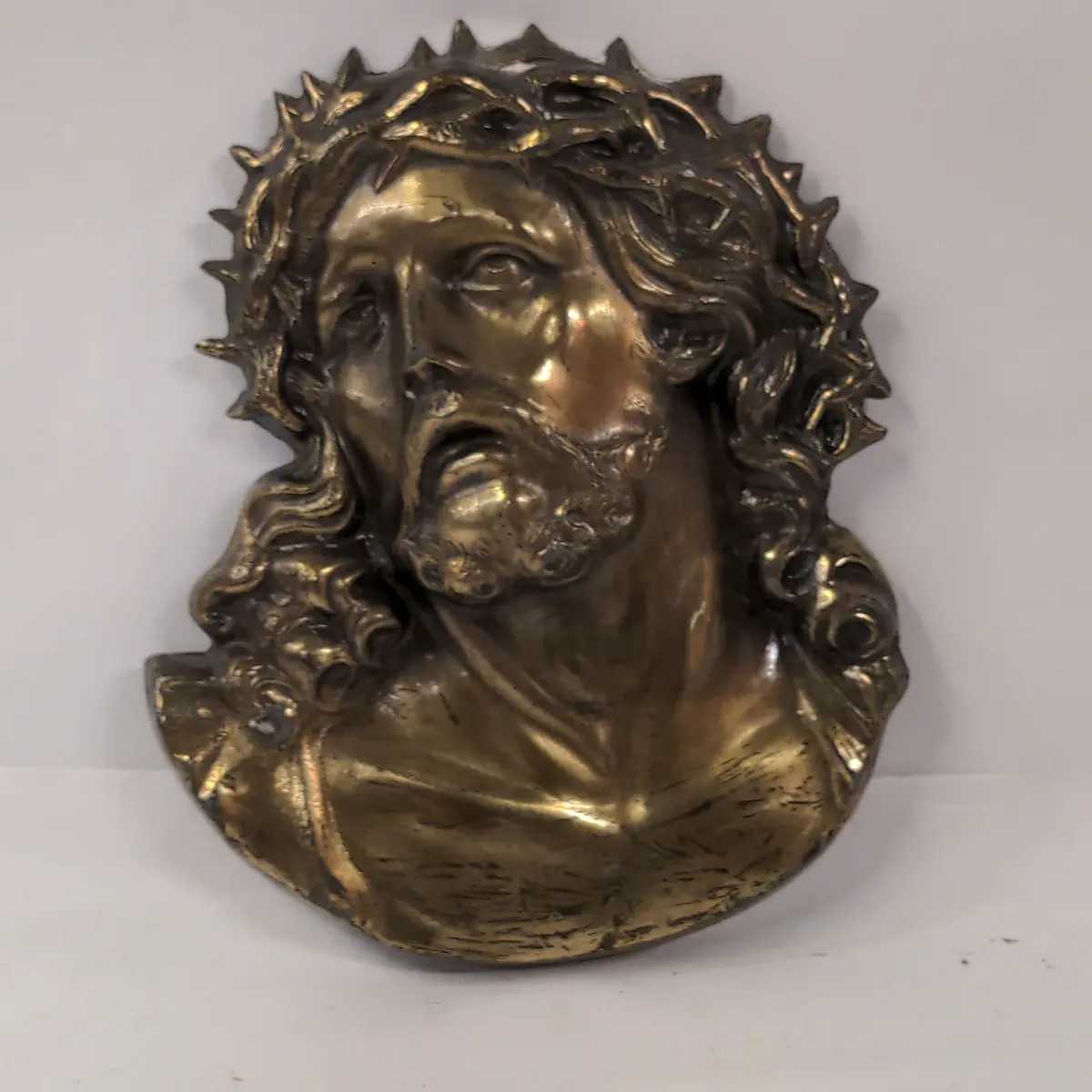 Bronze Jesus Plaque With Crown Of Thorns 1
