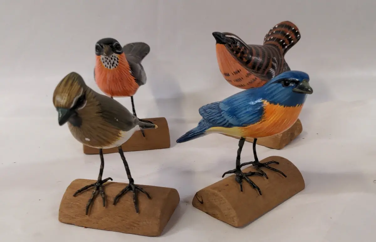 Set Of Four Colorful Carved Birds 1
