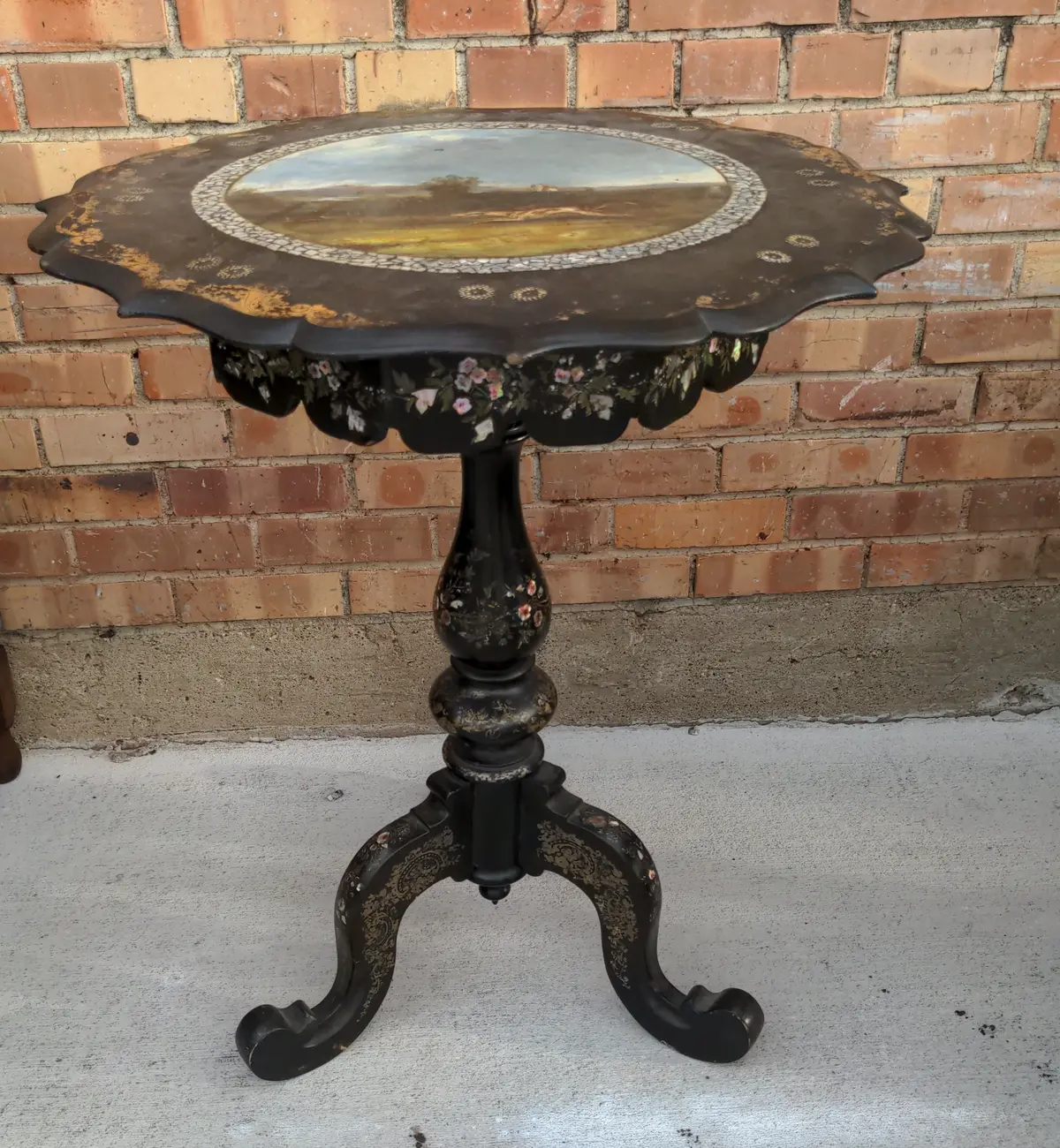Paper Mache Hand Painted With Mother Of Pearl Sewing Work Table 1