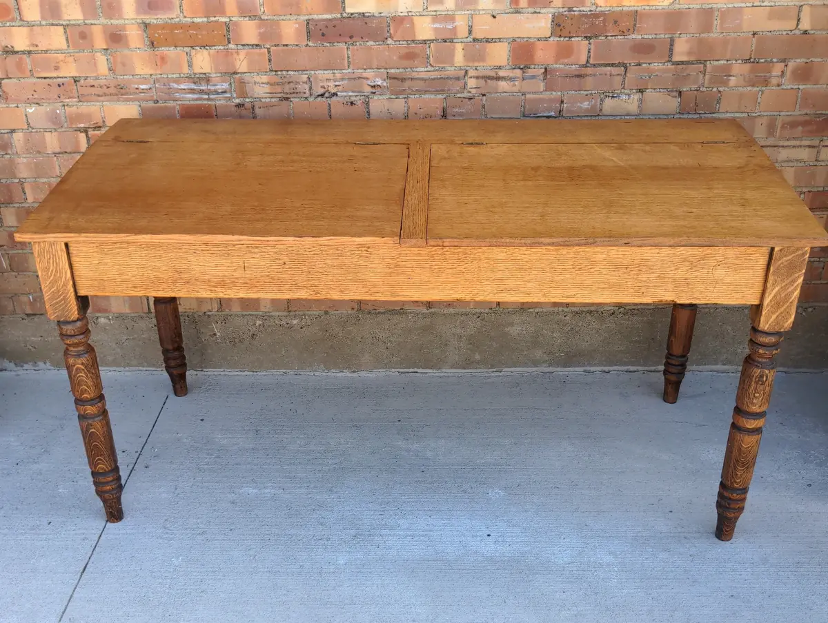Late 1880'S Period Oak Double Students Desk 1