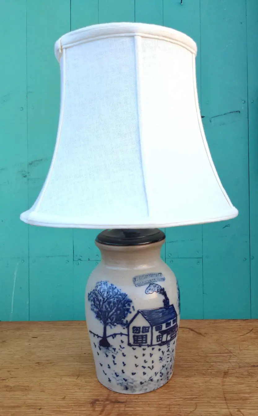 Hand Painted Salt Glazed Crock Lamp 1