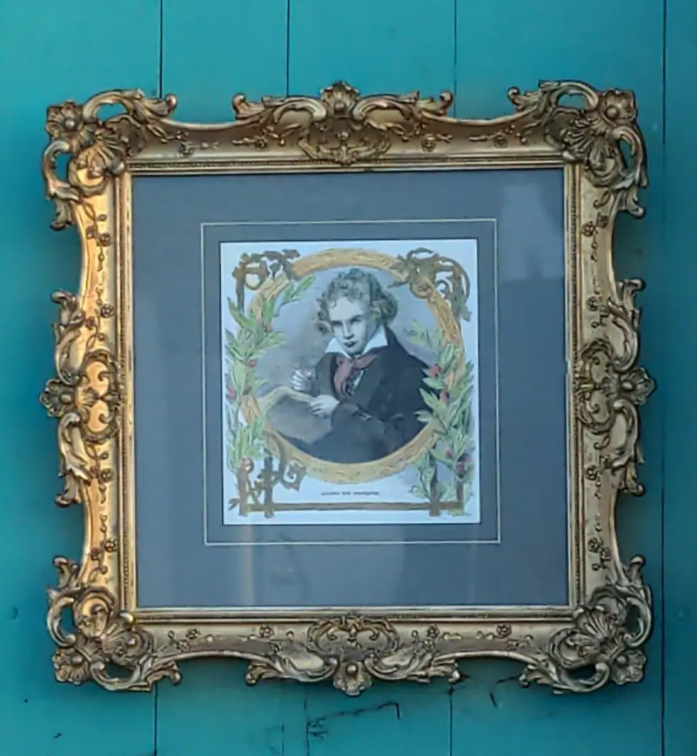 Very Ornate Antique Gilt Framed Portrait Of Ludwig Van Beethoven 1