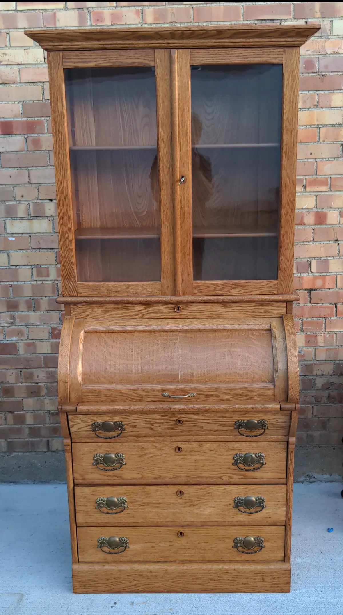Small American Oak Chest With Roll Top Desk And Bookcase 1
