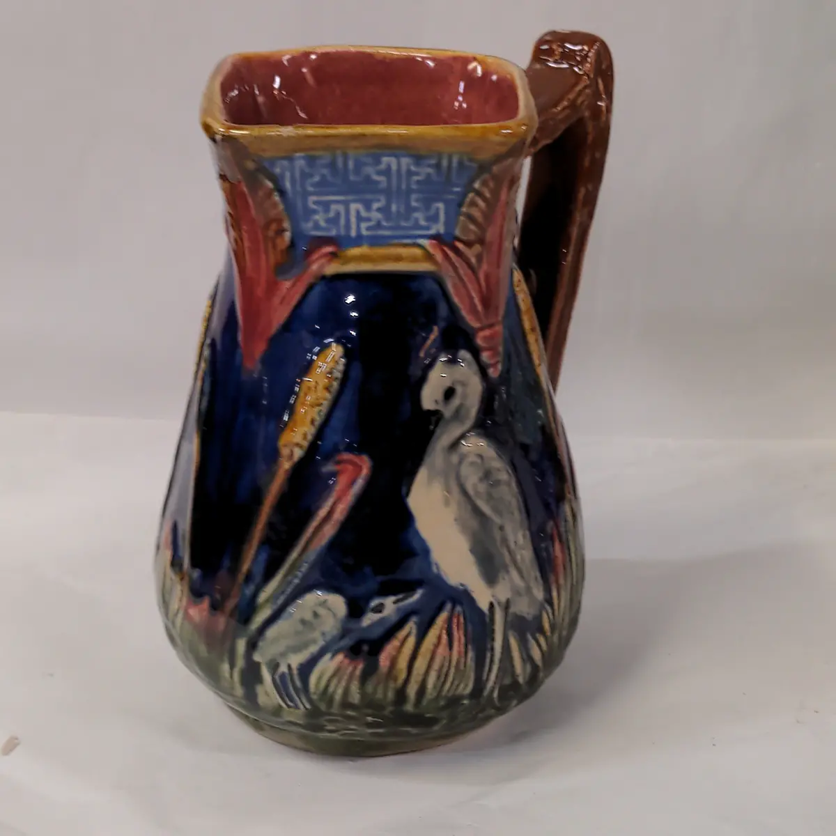 Small Majolica Pitcher With Crane 1