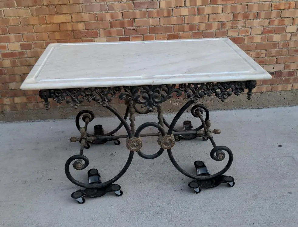 Large Marble Top Iron Bakers Table 1