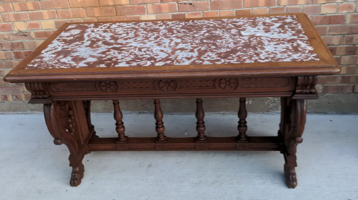 Marble Top Library Table With Paw Feet 1