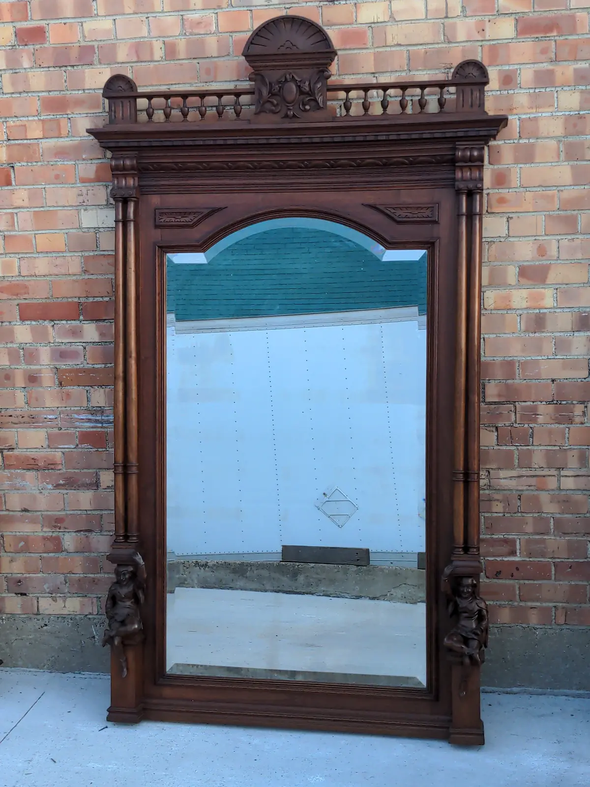 Carved Walnut Jesters Mirror With Columns 1