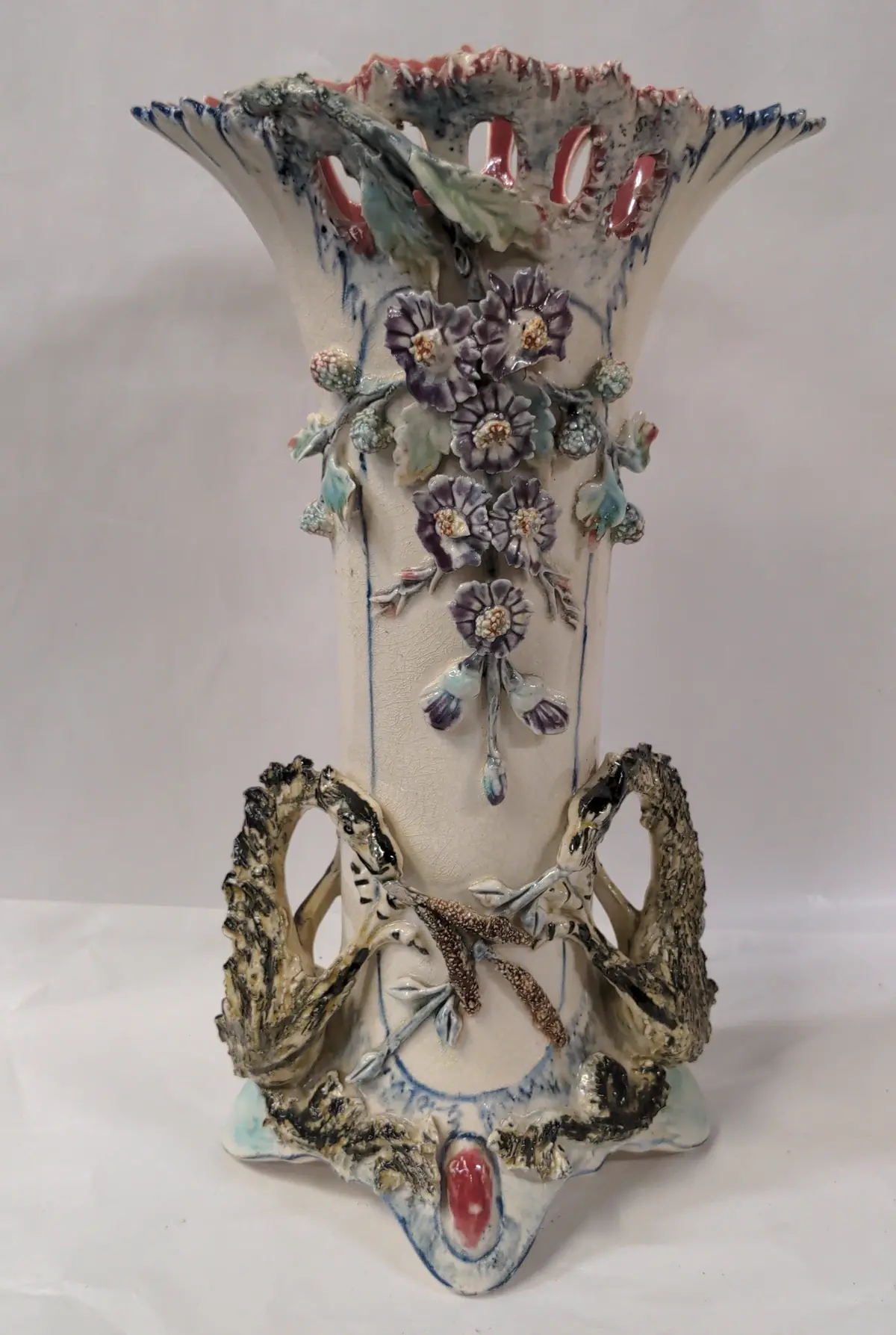Barbotine Floral Dragon Vase 1