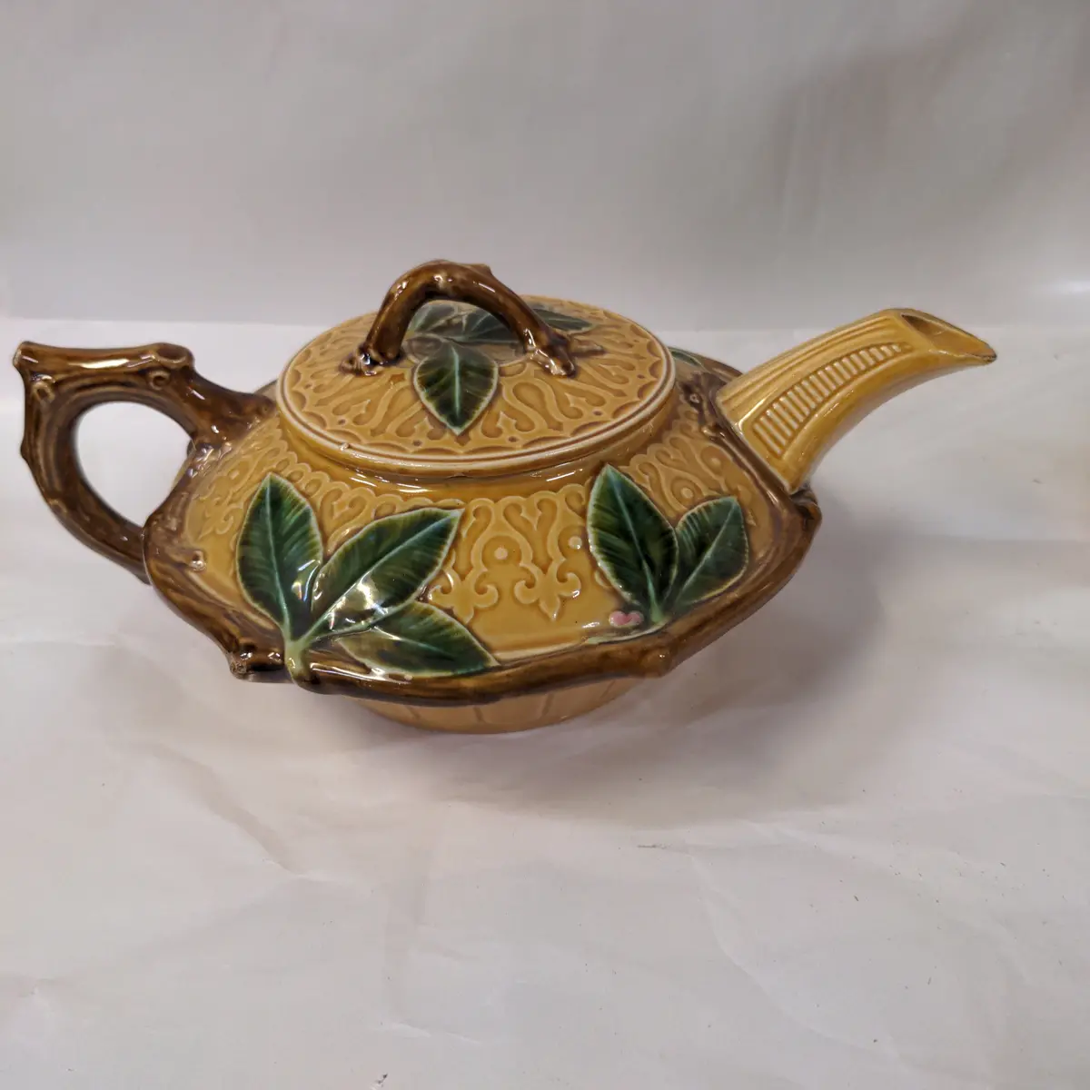 Small Gold Majolica Tea Pot 1