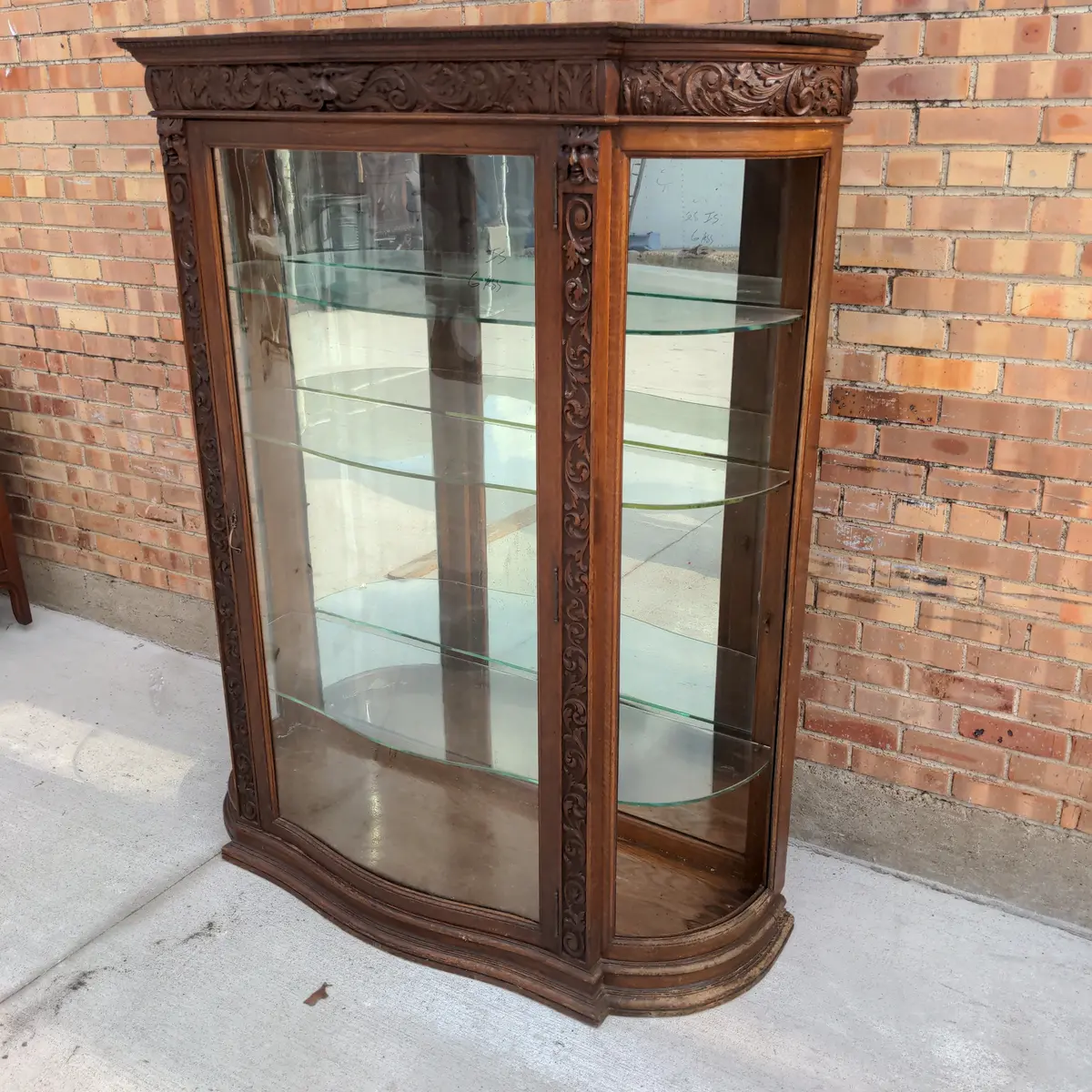 Carved American Oak Showcase As Found 1