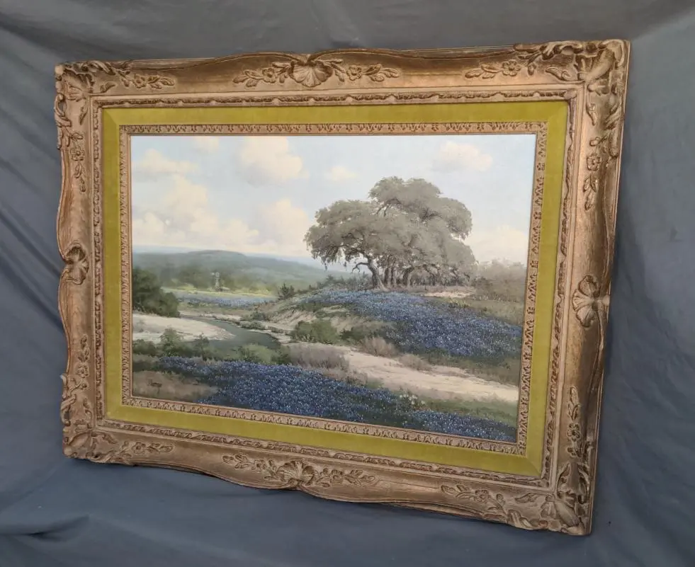 Oil Painting Of Bluebonnets By J. P. Montague 1