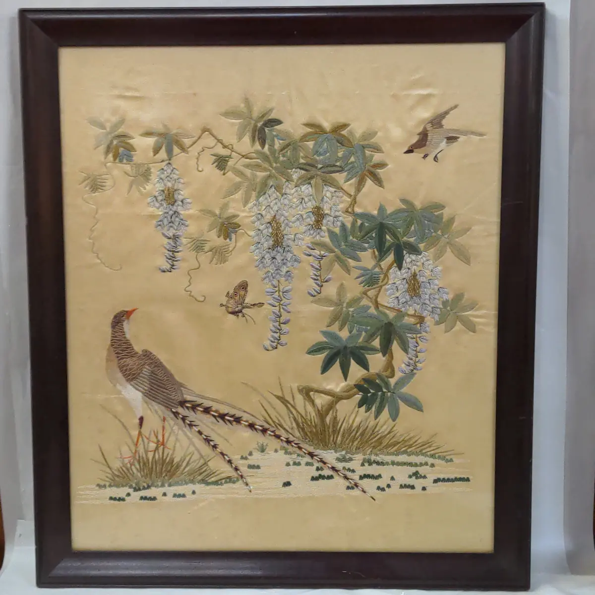 Framed Embroidery Of A Bird Under The Trees 1