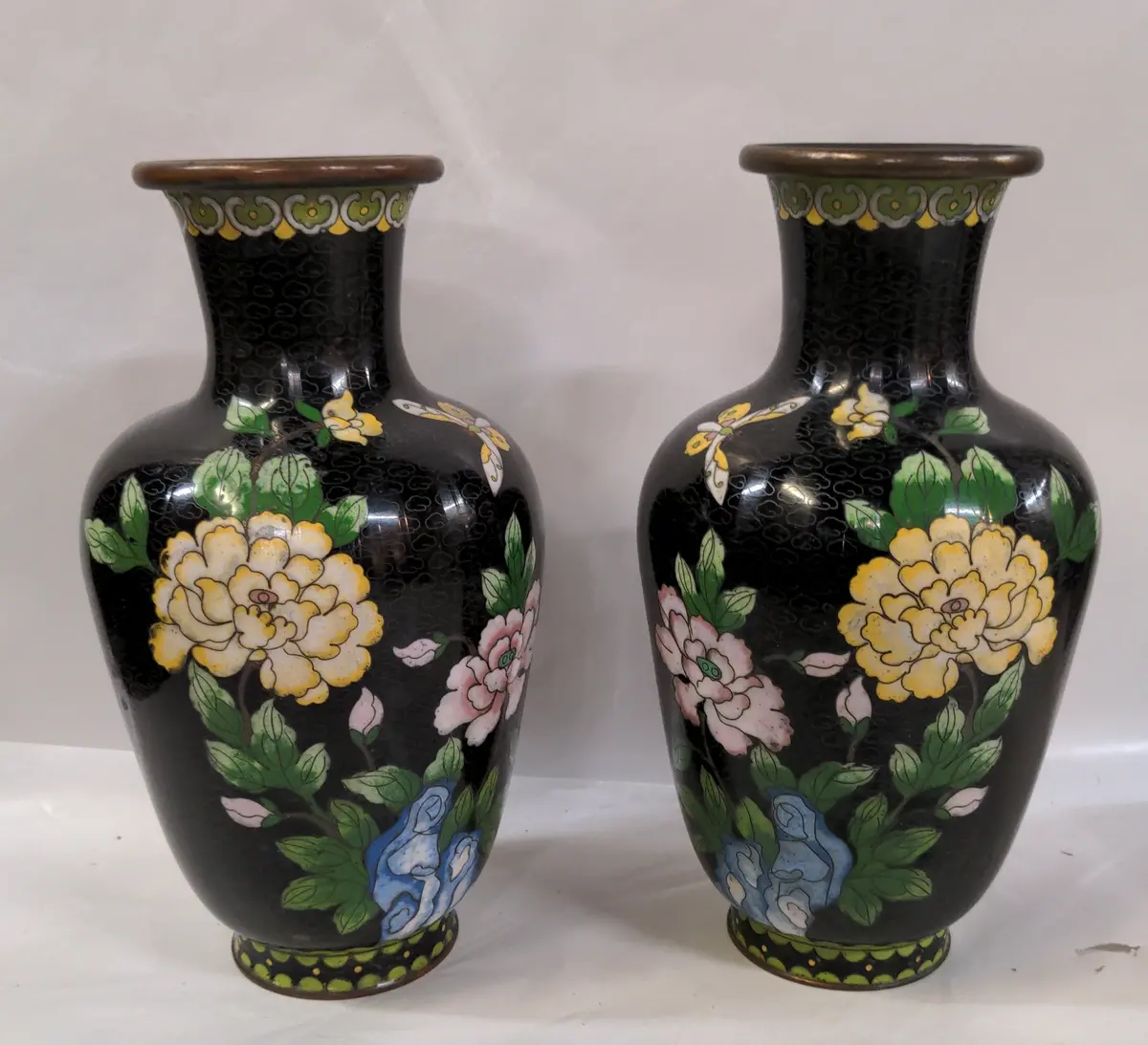 Pair Of Large Black Cloisonne Vases 1