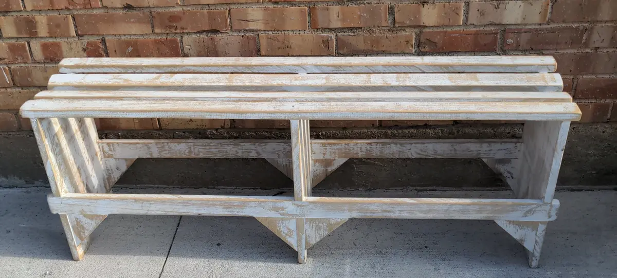 White Shabby Chic Slatted Bench 1