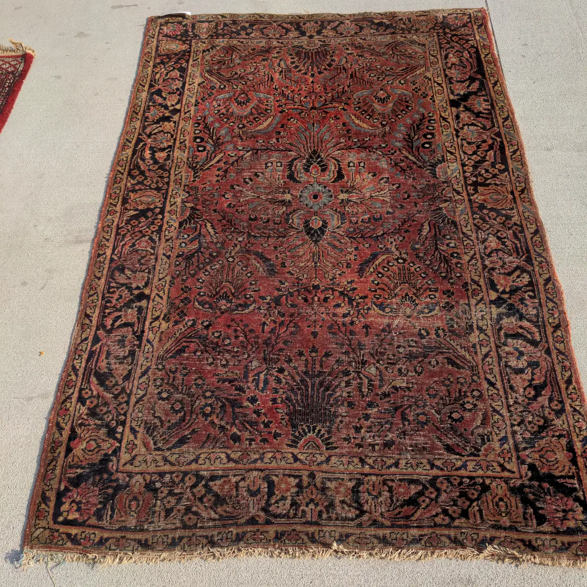 Antique Handmade Rug, Reds & Blues With Wear As Is 1