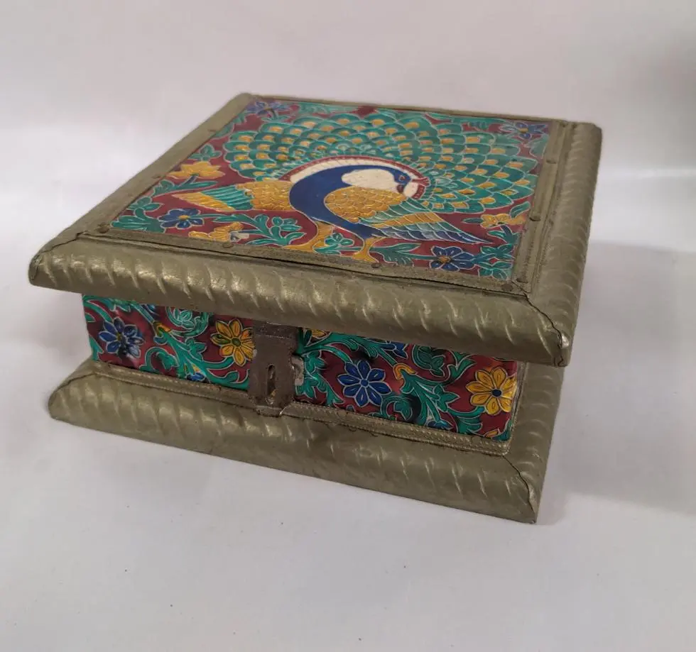 Small Embossed Peacock Box Wood And 1