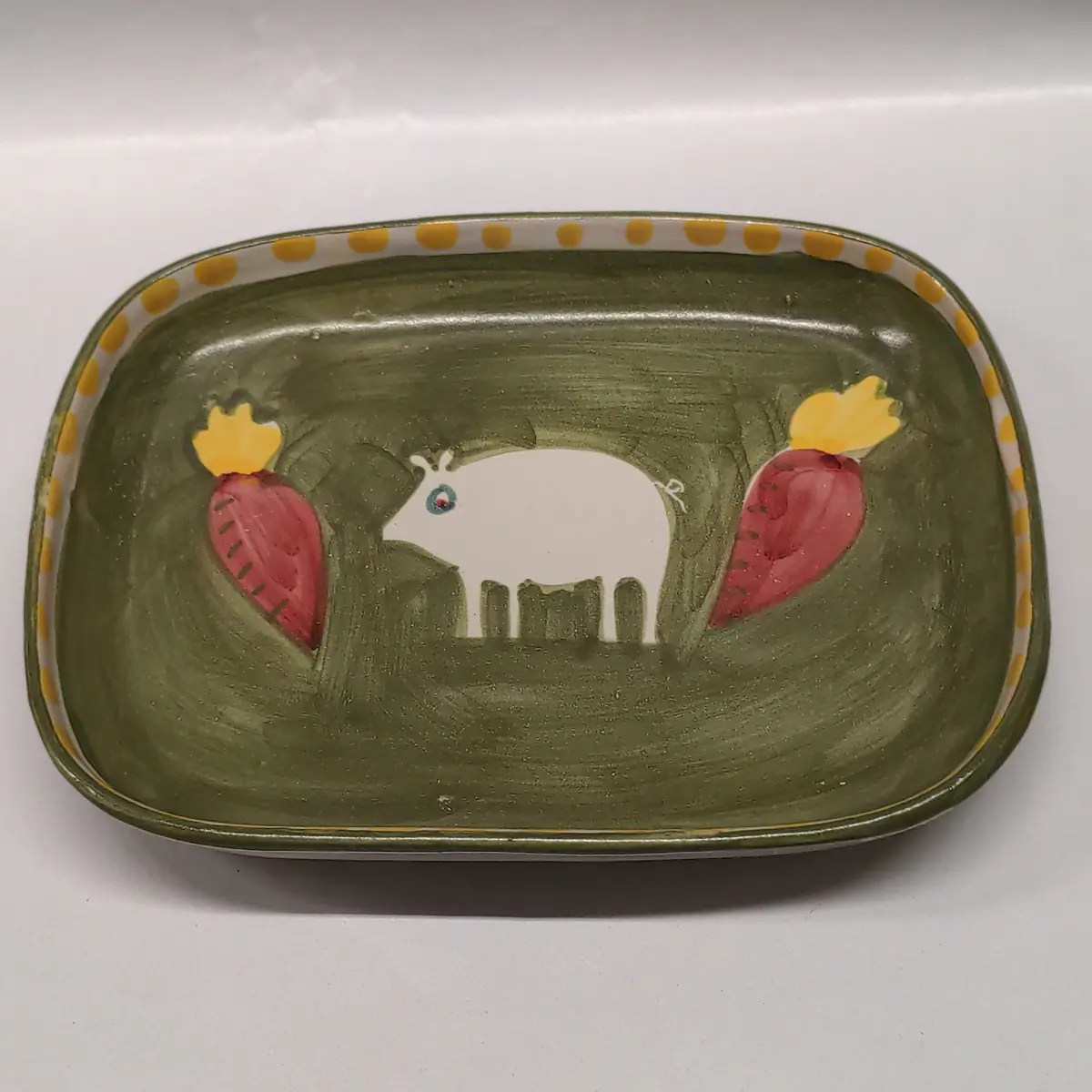 Italian Hand Painted Pig Themed Rectangular Dish 1