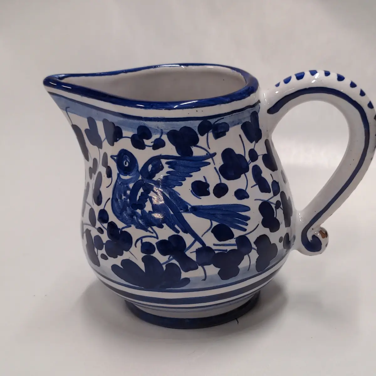 Deruta Italy Pottery Blue And White Cream Pitcher 1