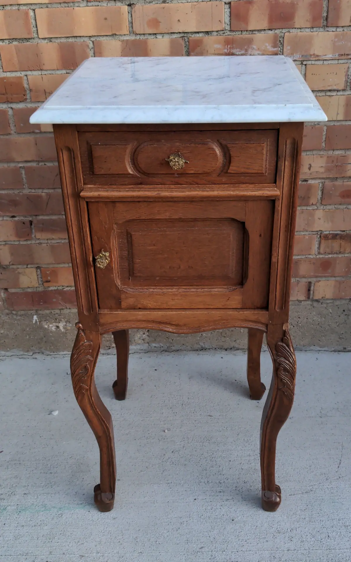 Louis Xv Marble Top Oak Side Cabinet With White Marble 1