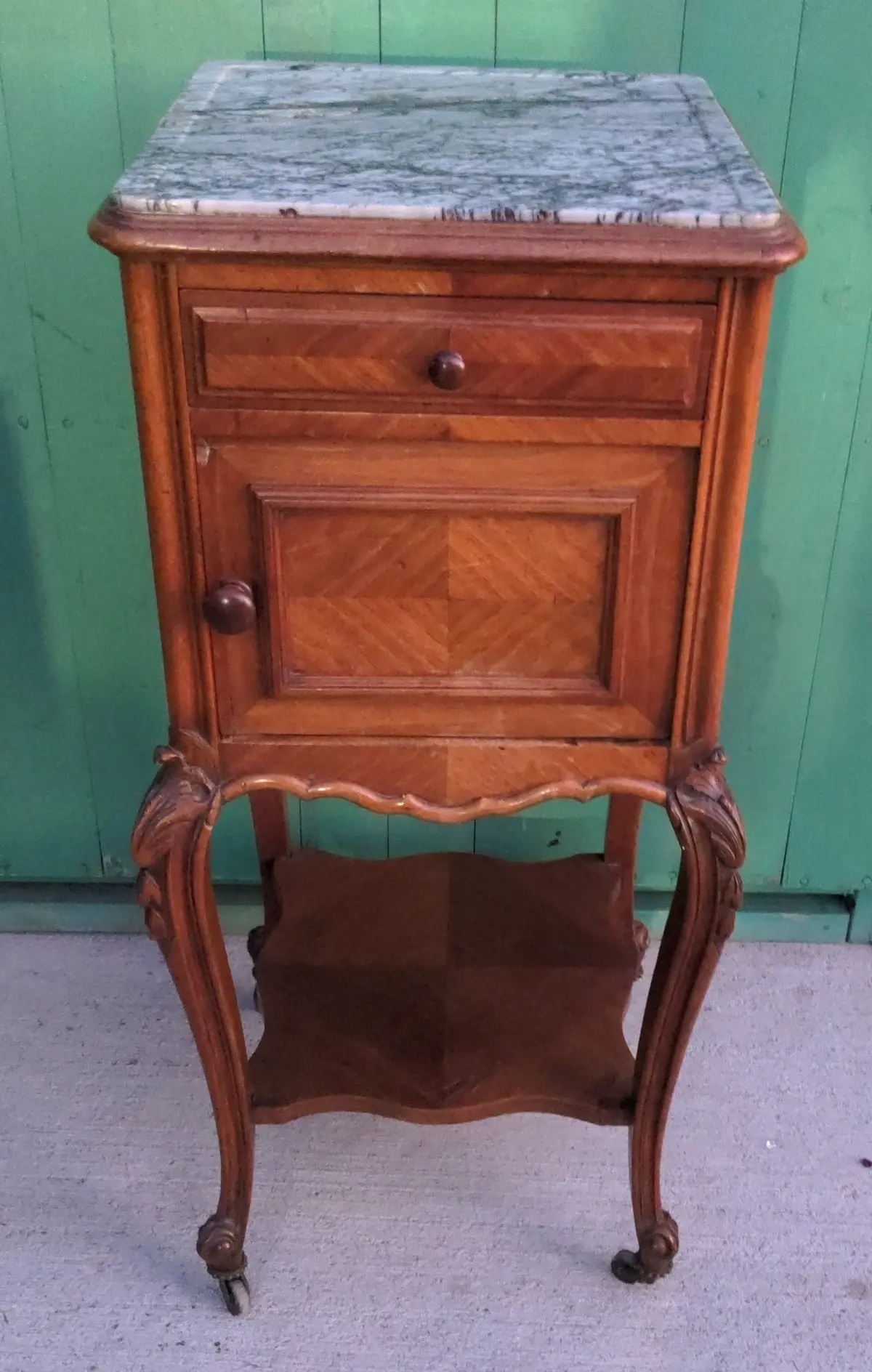 Louis Xv Walnut Side Cabinet, Marble Lined Interior, On Casters As Found 1