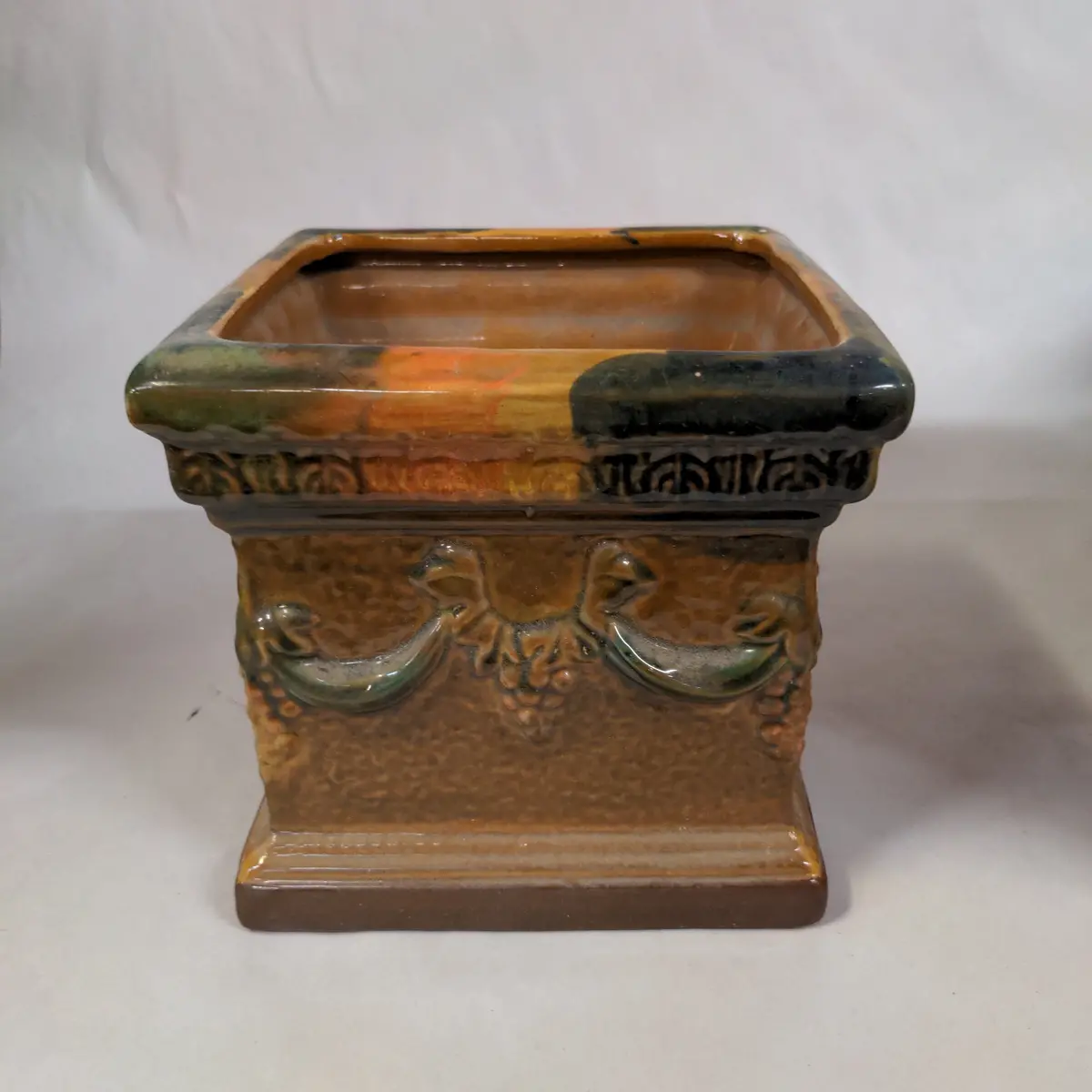 Small Glazed Square Planter With Faces 1