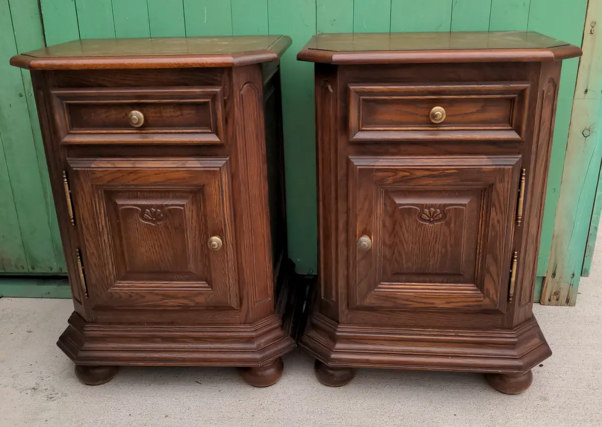 Pair Of Rustic Belgian Oak Side Cabinets 1