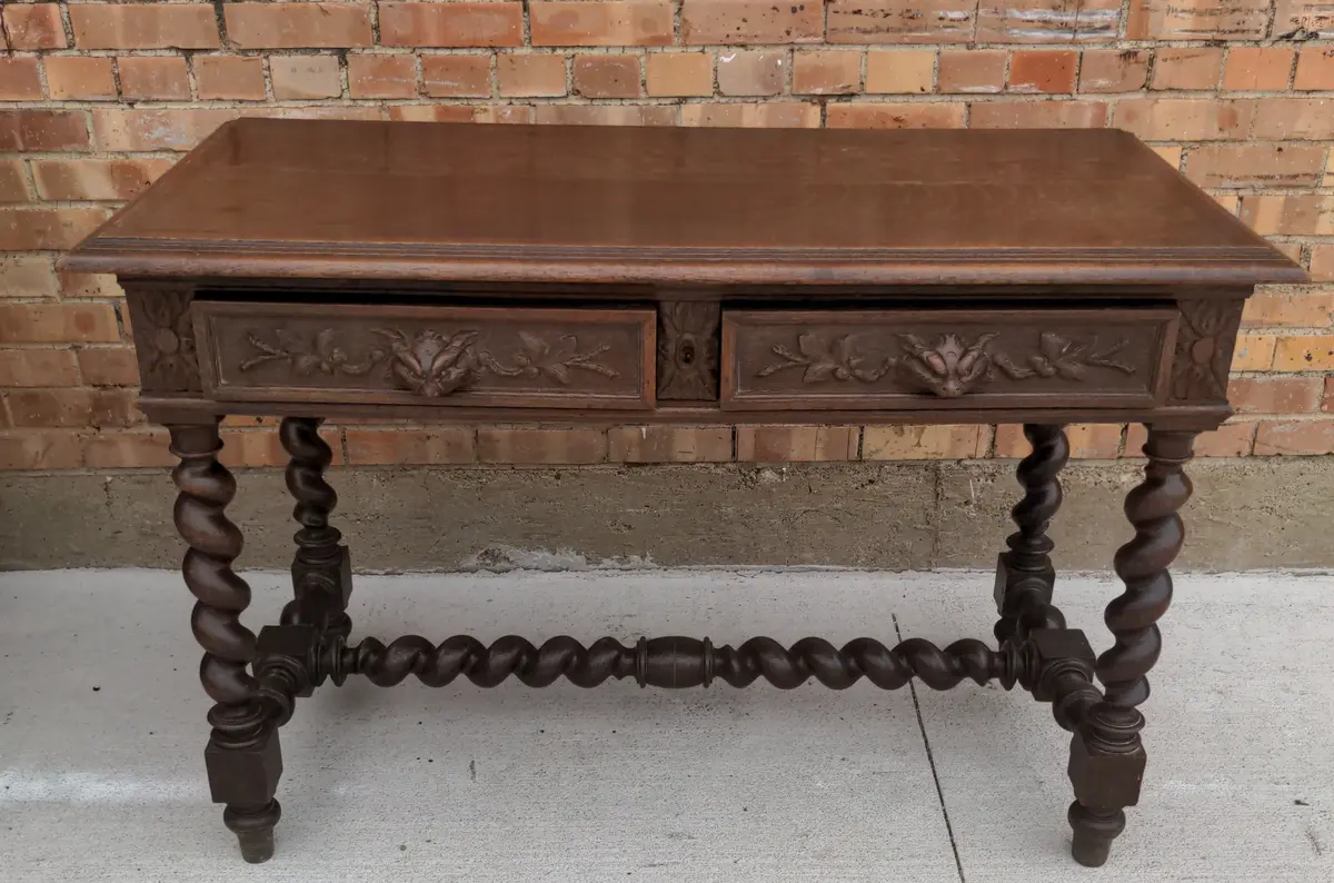 Louis Xiii Barley Twist Oak Writing Table 1