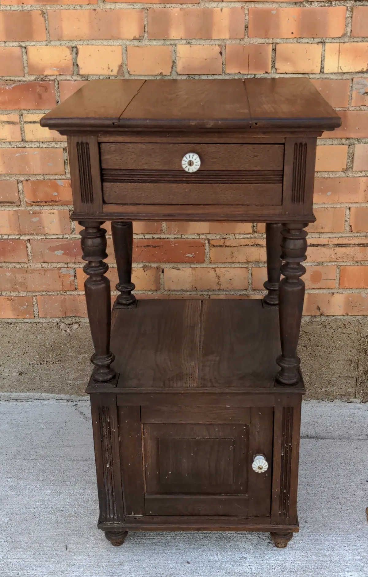 As Found Oak Night Stand With Porcelain Pulls 1