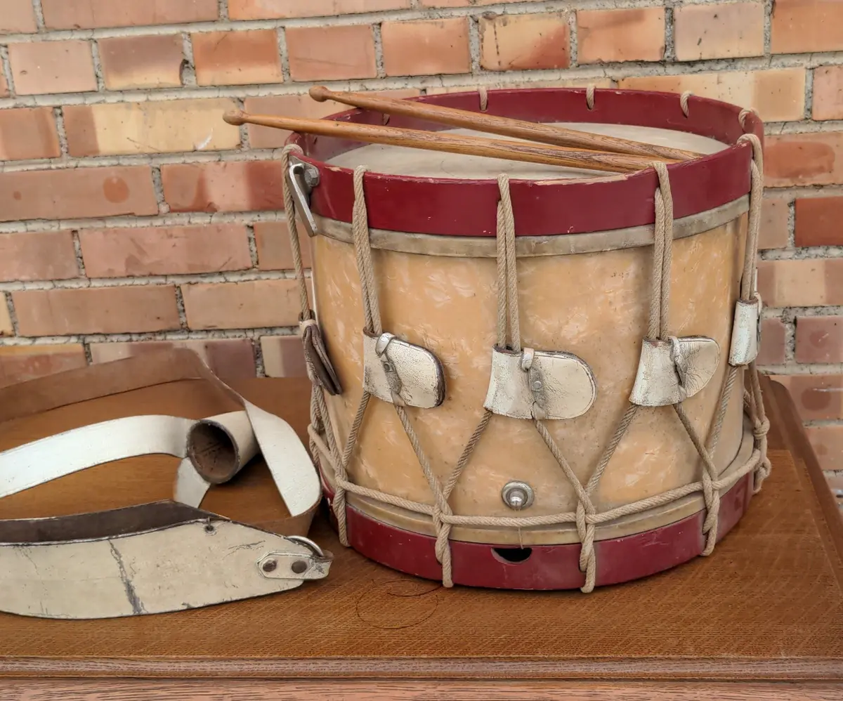European Military  Drum, With Drum Sticks & Leather Straps, Circa 1900 1