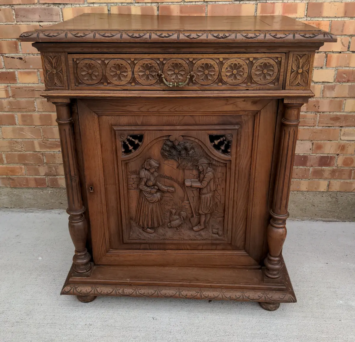 French Breton Figural Carved Oak Confiturier 1
