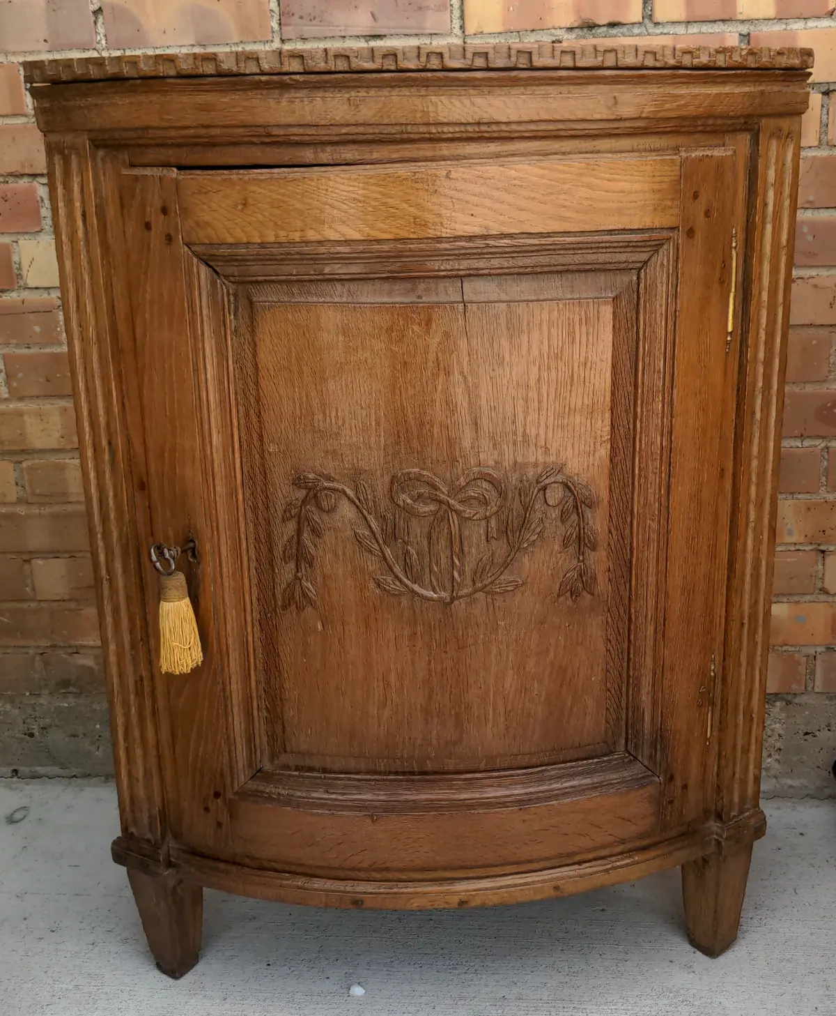 French Rustic Pegged Oak Corner Cabinet 1