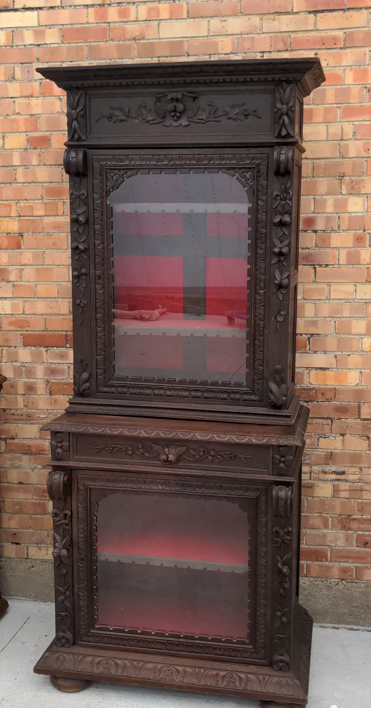 Louis Xiii Tall Glass Door  2 Piece Oak Buffet Bookcase 1