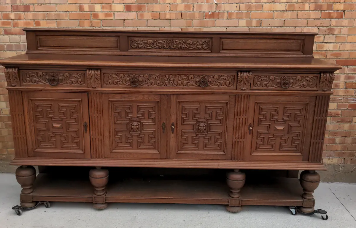 French Oak Sideboard With Lion Mask Doors On Bulbous Legs 1
