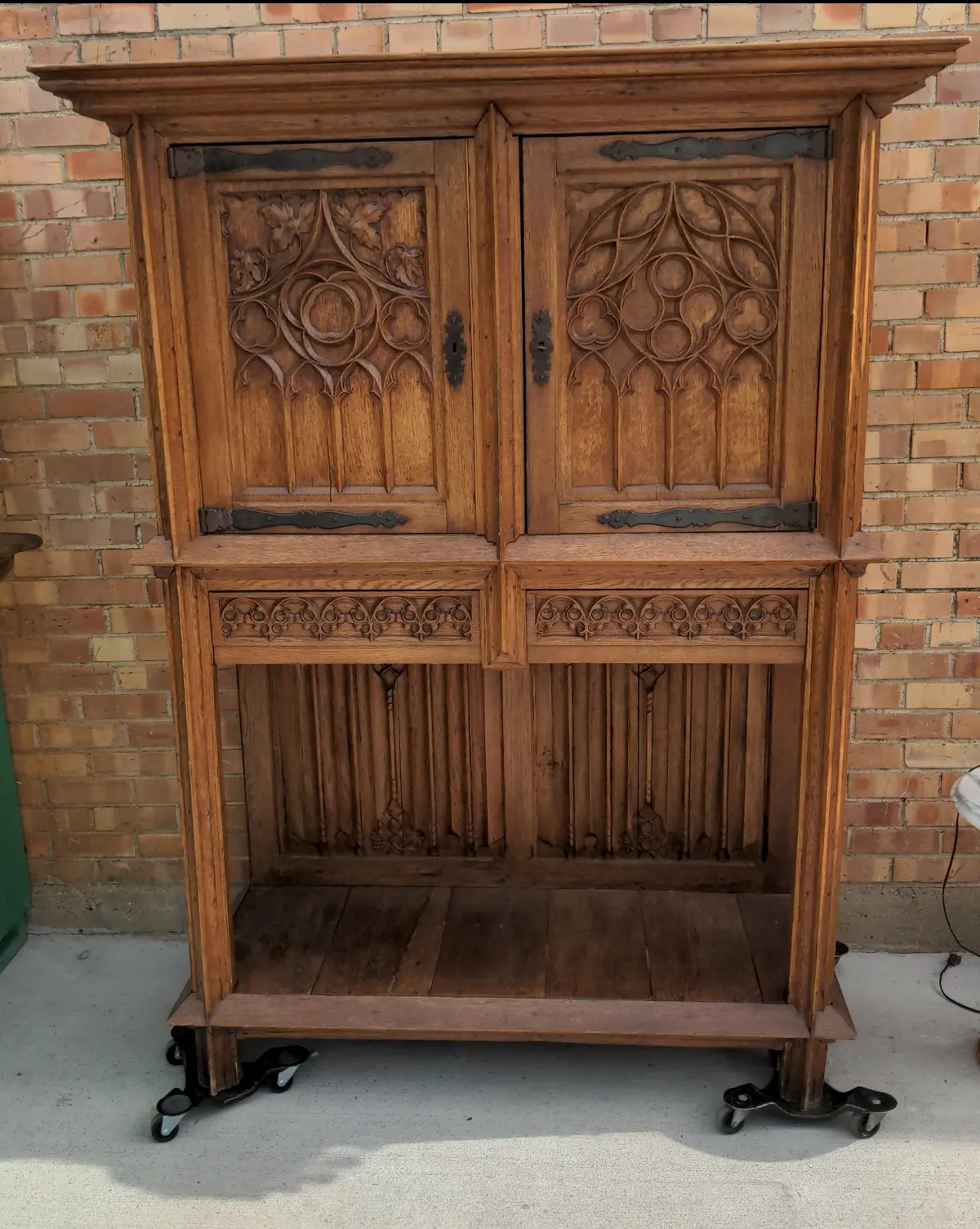 Carved Gothic Oak Credence Cabinet 1