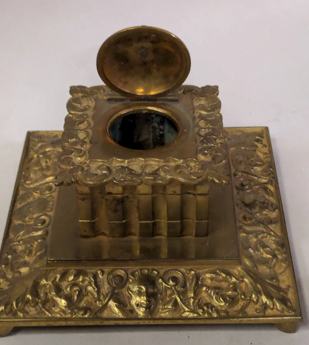 Brass Ink Well With Faces 1
