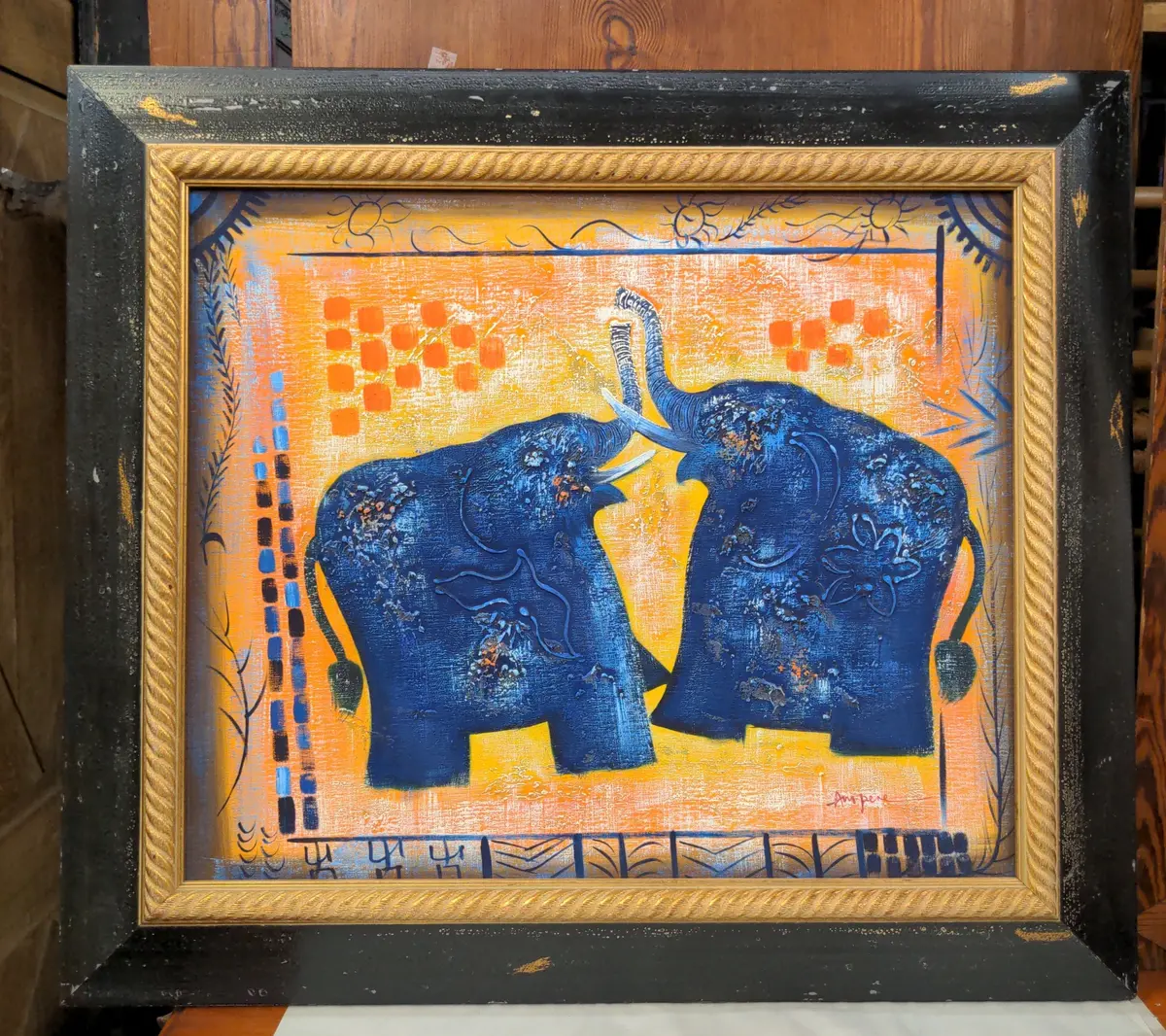 Two Blue Elephants Imposto Giclee Print On Canvas 1