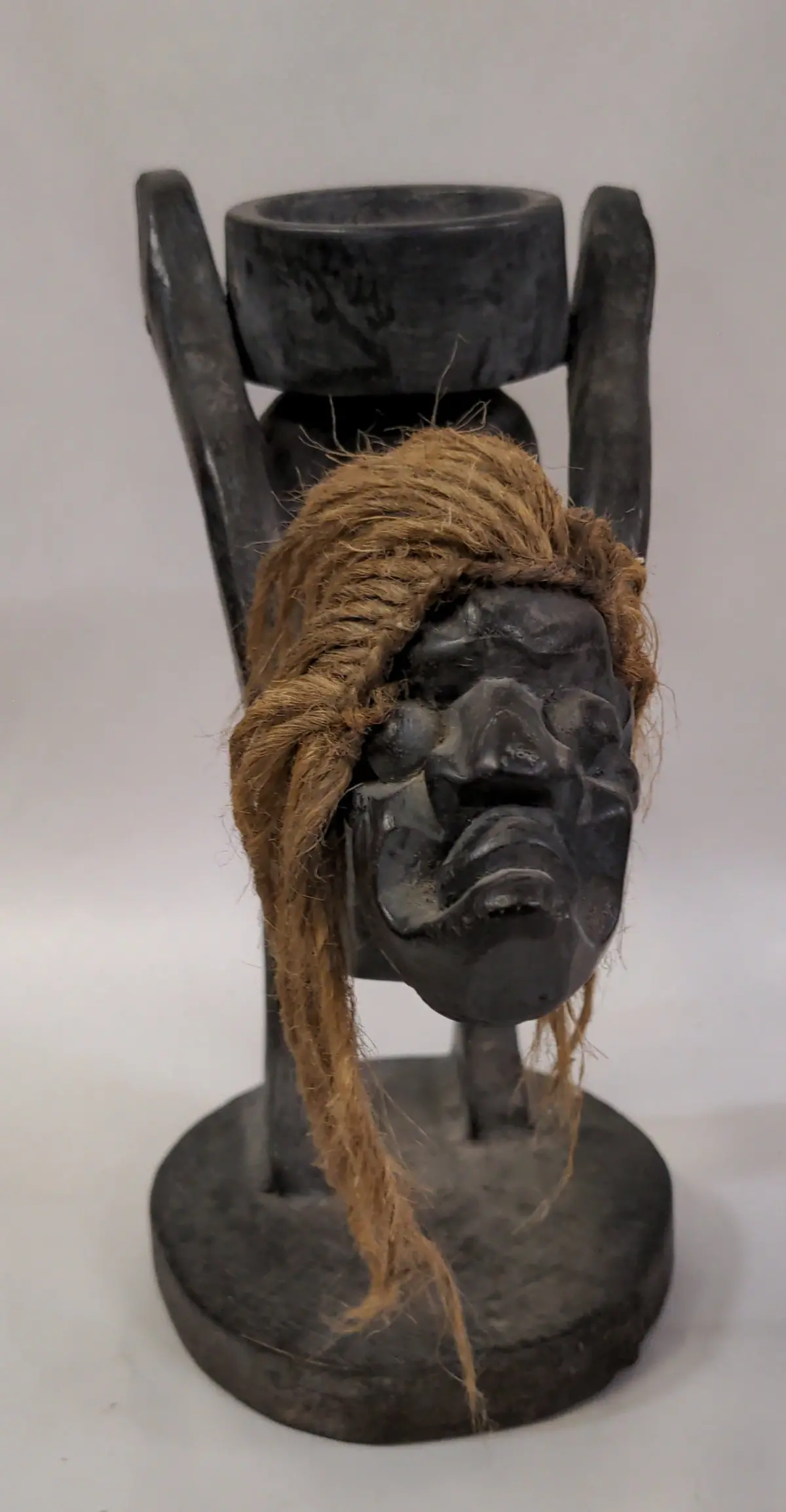 African Carved Wood Figural Candle Stand 1